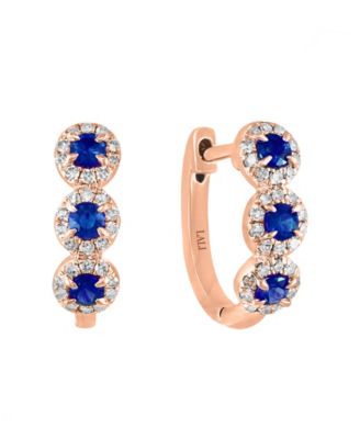 Sapphire (1/3 ct. t.w.) & Diamond (1/5 ct. t.w.) Oval Hoop Earrings in 14k Rose Gold (Also in White Gold and Yellow Gold)