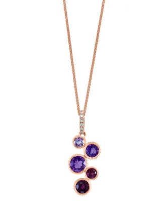 Multi-Gemstone (2-1/8 ct. t.w.) & Diamond (1/20 ct. t.w.) Bezel 18" Pendant Necklace in 14k Rose Gold