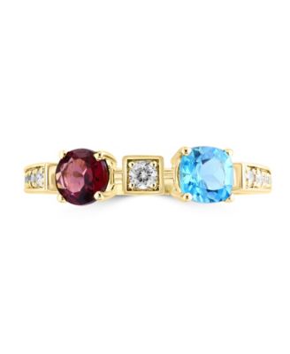 Swiss Blue Topaz (3/4 ct. t.w.), Rhodolite (1/6 ct. t.w.) & Diamond (1/6 ct. t.w.) Ring in 14k Yellow Gold