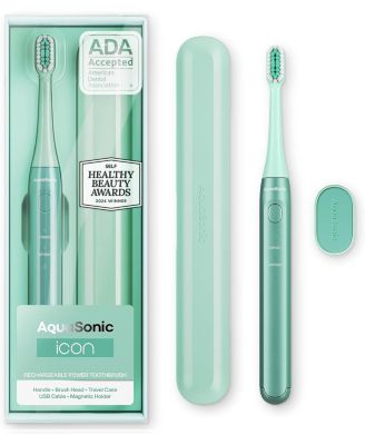 AquaSonic Icon Rechargeable Electric Toothbrush - Ada Accepted, Magnetic Holder, Slim Travel Case, 2 Brushing Modes, Smart Time - Green