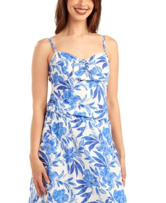 Women's Eyelet Print Tie-Front V-Neck Top