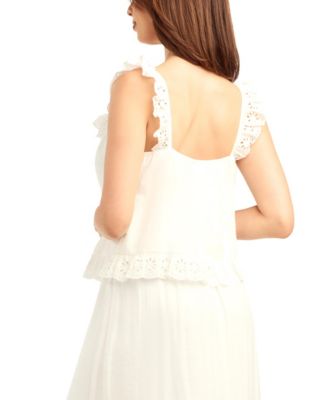 Women's  Ruffle-Detail Square Neck Top and Textured Pull-On Maxi Skirt Set