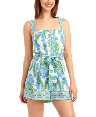 Women's Poplin Printed Button-Front Romper