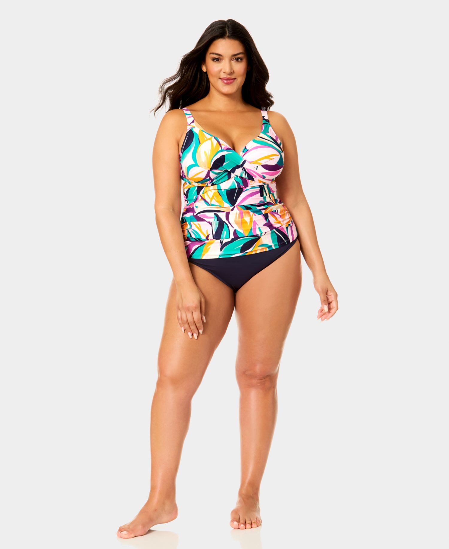 Plus Size Hidden Underwire Drape Front Tankini Top