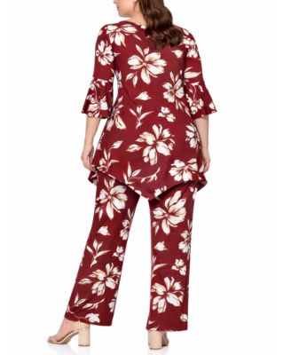 Plus Size Floral Tunic Top Wide-Leg Pant Set