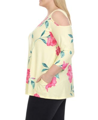Plus Size Floral Cold Shoulder Knit Tunic Top