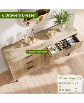 Fluted Dresser with 6 Drawers, 29.9'' Tall Closet Dresser Organizer with Anti-Tipping Device