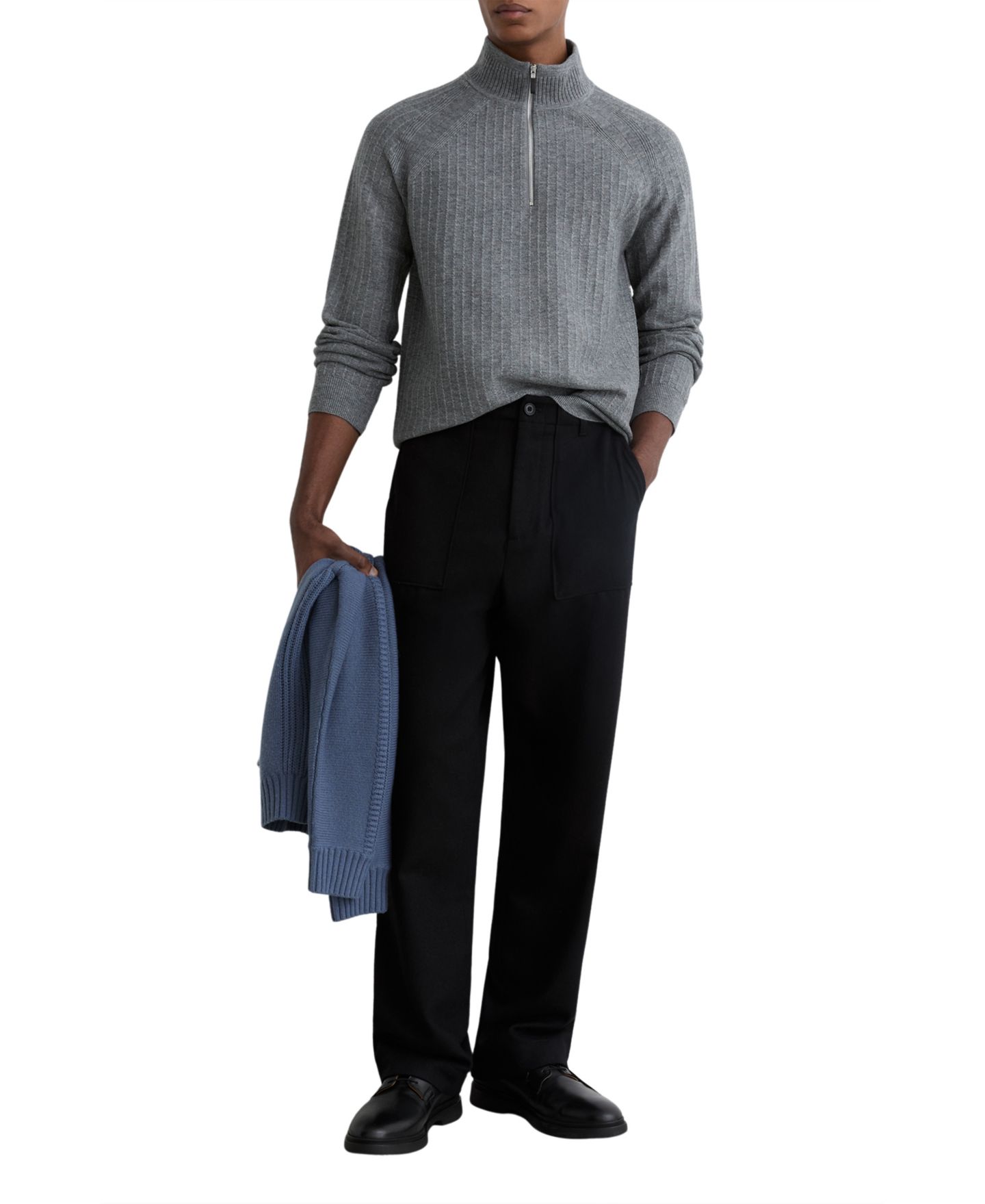 Мужской свитер REISS Aldershot Textured-Knit Half-Zip Wool, цвет: Серый меланжевый — фото 2