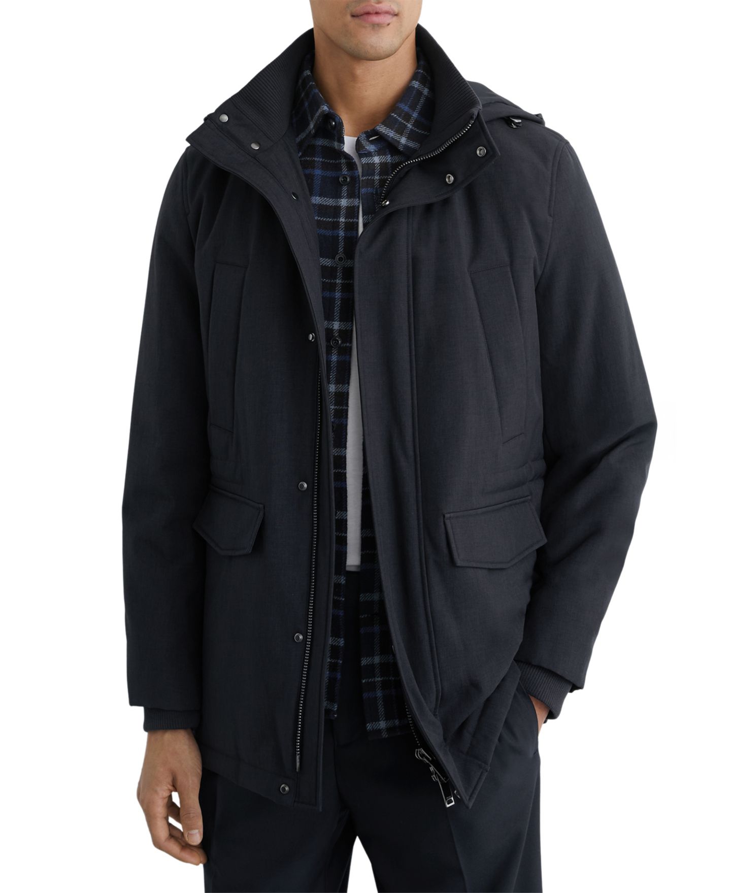 Мужское пальто REISS Lord Hooded Zip-Through Padded, цвет: Тёмно-синий — фото 1