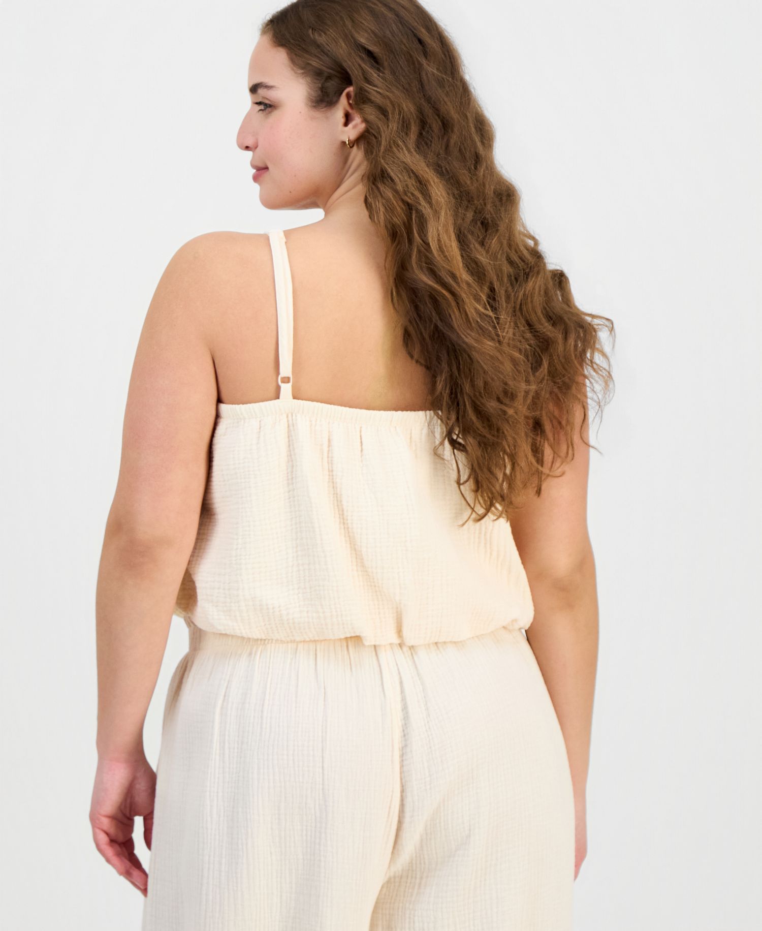 Plus Cotton Crochet-Trim Bubble-Hem Top