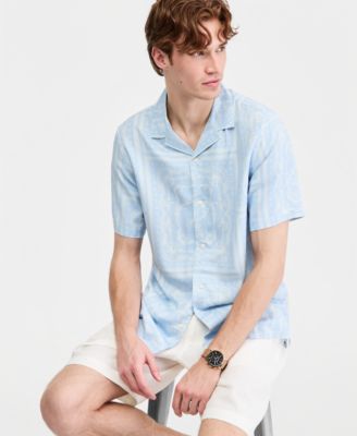 Men's Botanical Scarf Silk Ray Short Sleeve Shirt