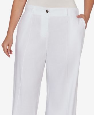 Plus Size Stretch Linen Wide-Leg Fly-Front Capri Pants