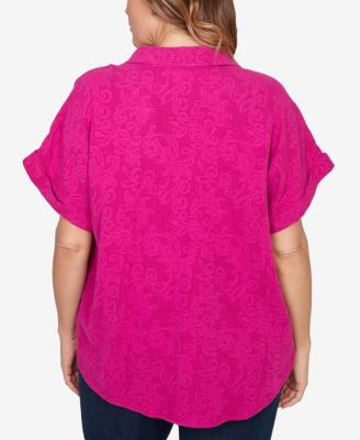 Plus Size Paisley Embossed Gauze Camp Shirt