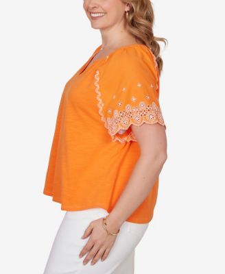 Plus Size Embroidered Sleeve Slub Knit Top