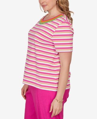 Plus Size Crochet Neck Stripe Knit Top