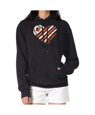 Women's Black Baltimore Orioles Heart Fleece Pullover Hoodie