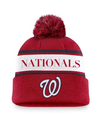 Men's Red Washington Nationals Team Stripe Peak Cuffed Knit Hat with Pom
