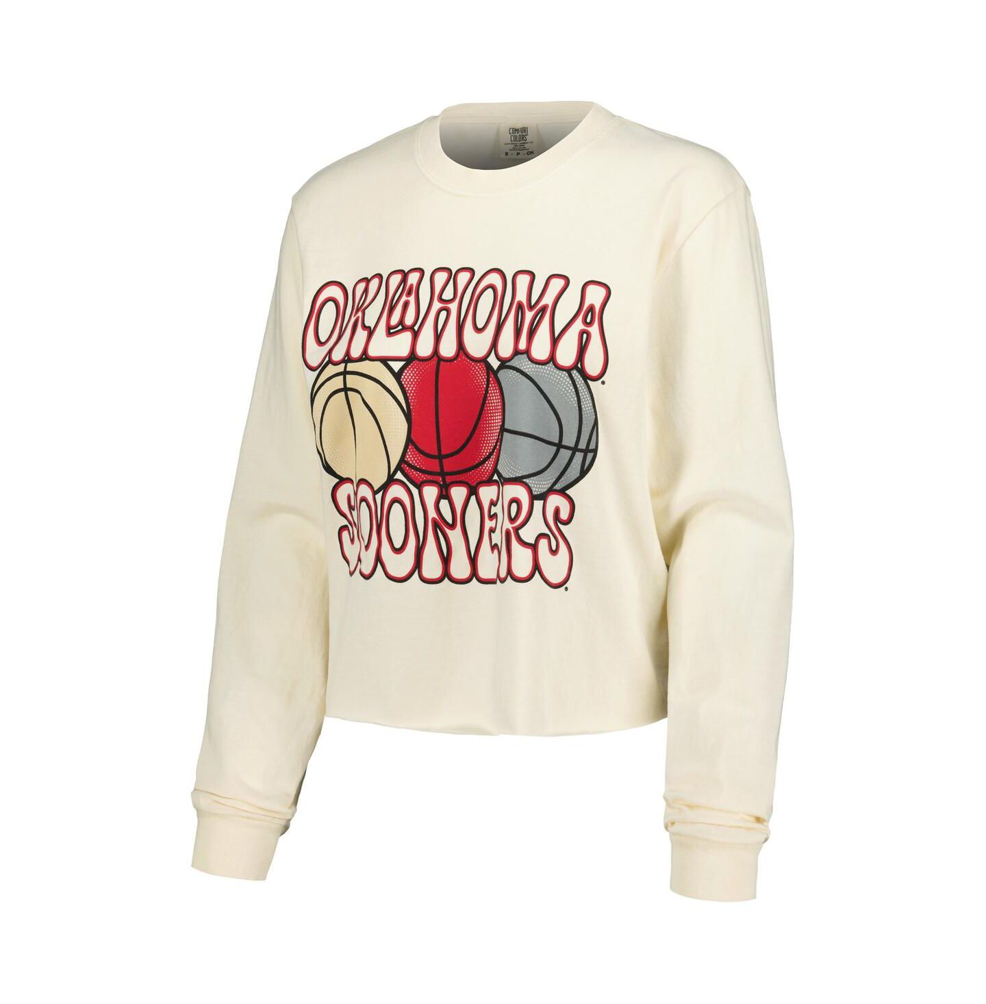 Женская футболка Image One Natural Oklahoma Sooners Comfort Colors Basketball Cropped Long Sleeve — фото 2