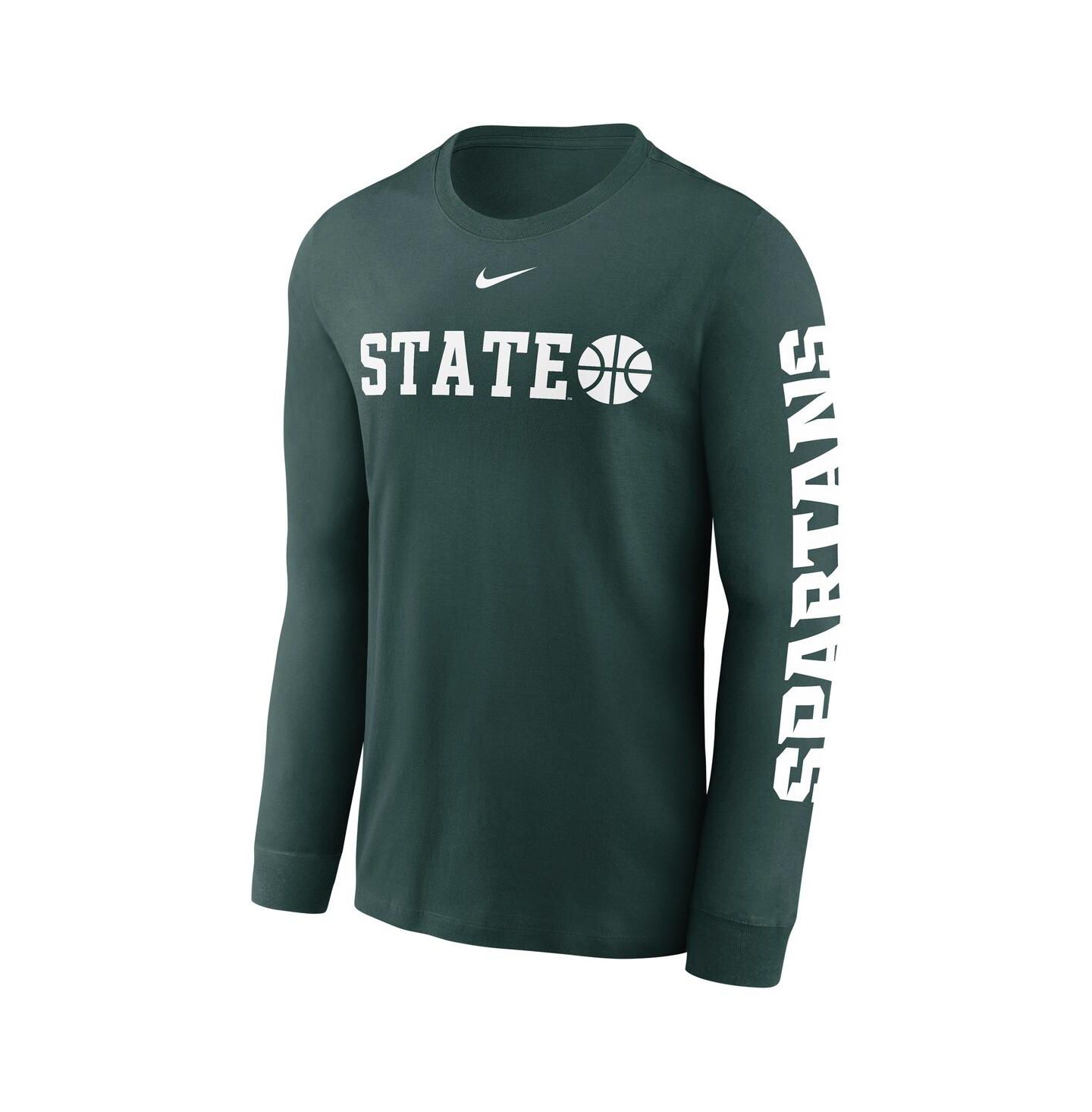 Мужская футболка Nike Green Michigan State Spartans Basketball Icon Two-Hit Long Sleeve — фото 2