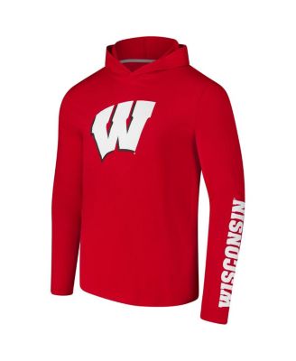 Men's Red Wisconsin Badgers Logo Lockup Active Blend Long Sleeve T-Shirt Hoodie