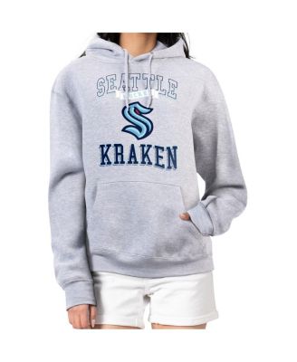 Women's Heather Gray Seattle Kraken Team Logo Tri-Blend Fleece Pullover Hoodie