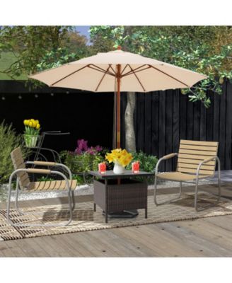 Patio Wicker Side Table with Umbrella Hole for Yard or Poolside