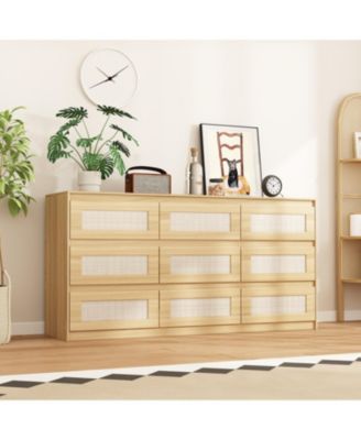 9-Drawer Rattan Bedroom Dresser, Modern Chest with Deep Drawers