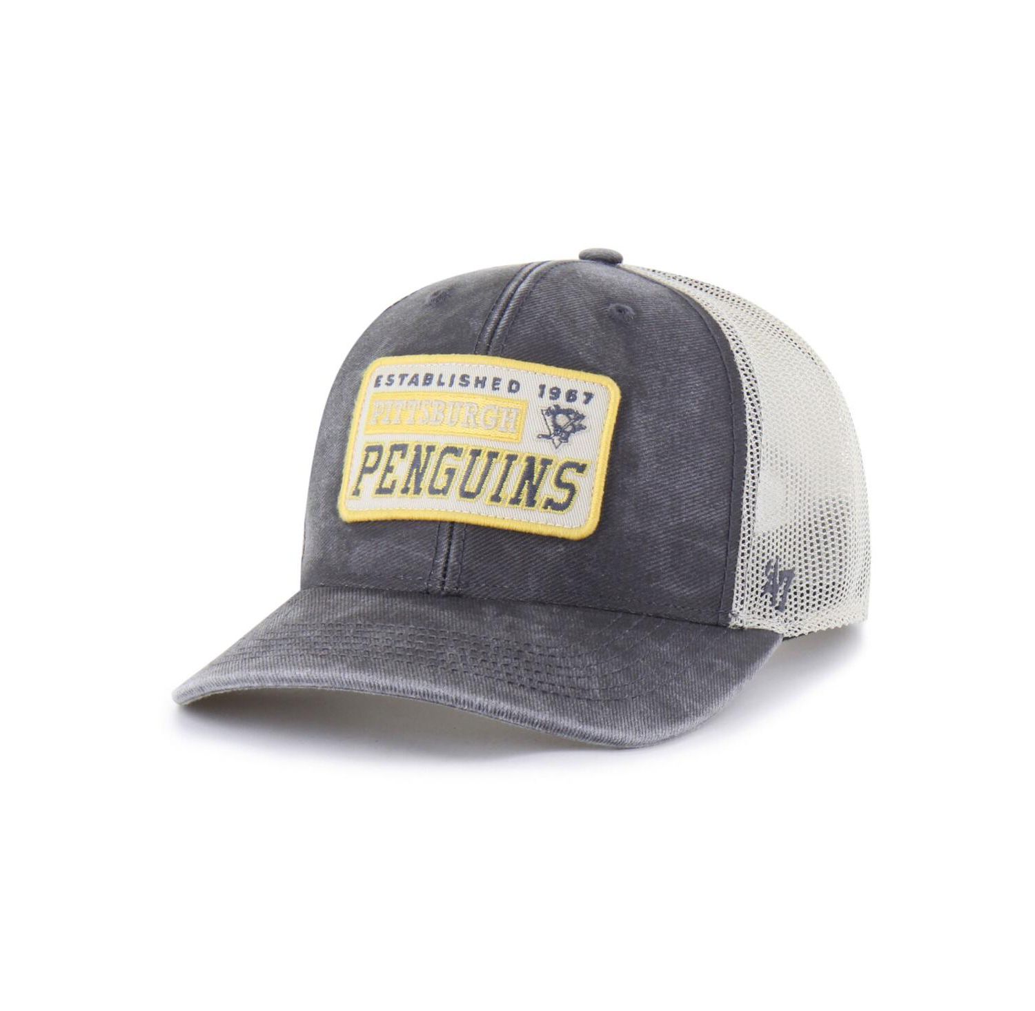 Men's Charcoal Pittsburgh Penguins Canteen Pigment Dyed Patch Trucker Adjustable Hat