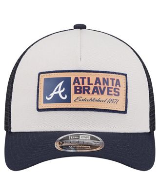 Men's Stone/Navy Atlanta Braves Text A-Frame Trucker 9FORTY Hat