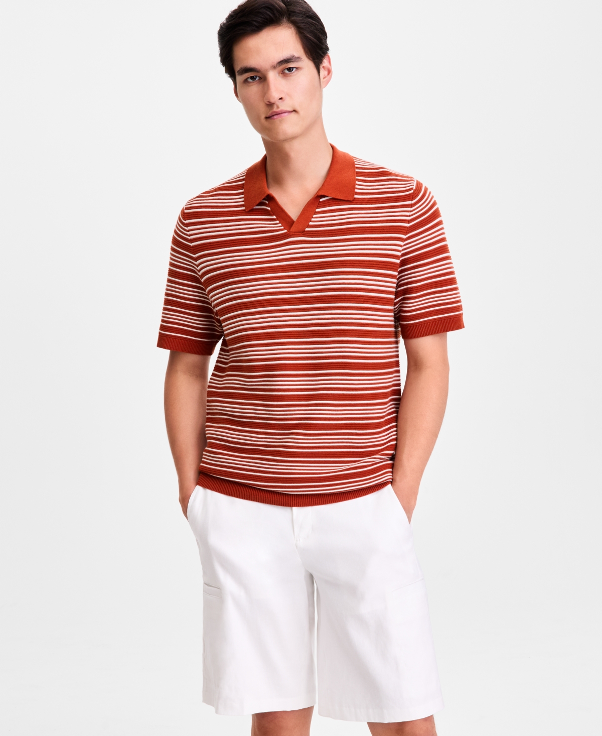 Alfani Men's Short-Sleeve Stripe Button Johnny Sweater, Macy's Exclusive