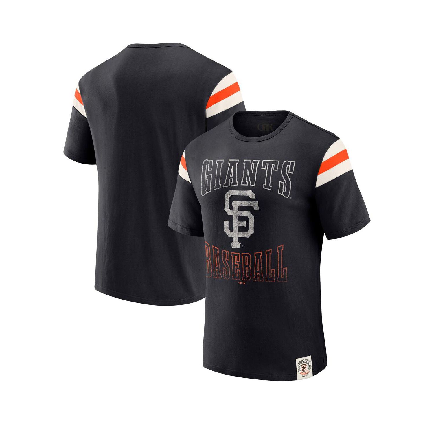 Darius Rucker Collection By Men's Black San Francisco Giants Distressed Sleeve Stripe T-Shirt