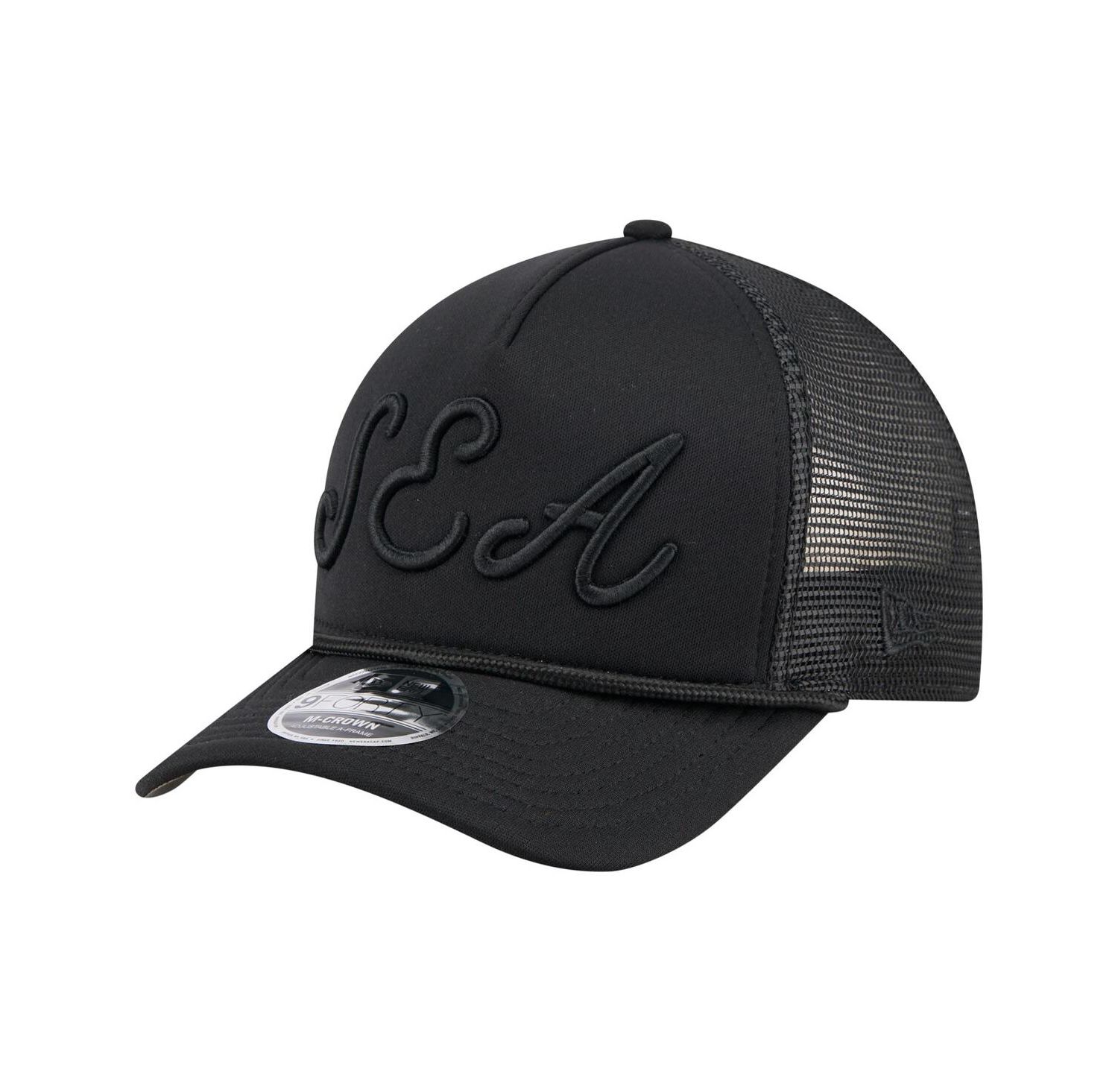 Men's Black Seattle Mariners City Initial 9FORTY A-Frame M-Crown Adjustable Trucker Hat