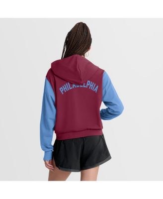 Women's Burgundy/Light Blue Philadelphia Phillies Cooperstown Collection Cropped Full-Zip Hoodie