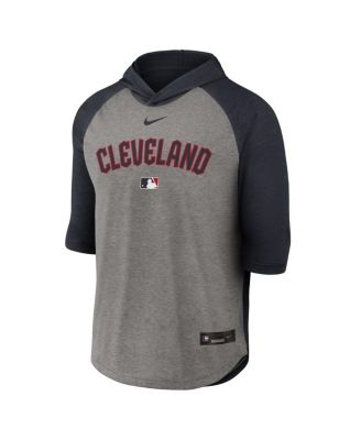 Men's Navy Cleveland Guardians Authentic Collection Flux Dri-FIT Raglan 3/4-Sleeve Hooded T-Shirt