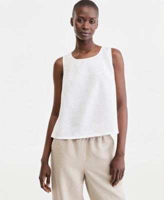 Women's 100% Linen Pleated-Back Sleeveless Top