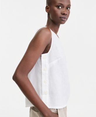 Women's 100% Linen Pleated-Back Sleeveless Top