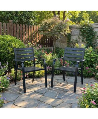 2-Piece Outdoor Dining Chair Set, Heavy-Duty Iron Frame with E-Coating, All-Weather Patio Chairs, Sandstone