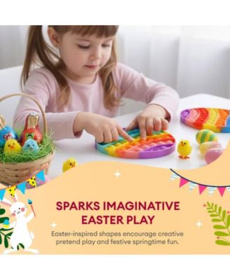 Easter Plush Bunny & Pop It Toys Bundle, Soft Baby Bunny Holding Carrot and 3-Pack Rainbow Bunny, Chicken & Egg Pop Fidget Toys