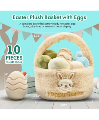 Easter Egg Plush Basket Toy Set, 9.5" Easter Egg Hunt Basket with Bunny Design, Soft Decorative Easter Plush Toys
