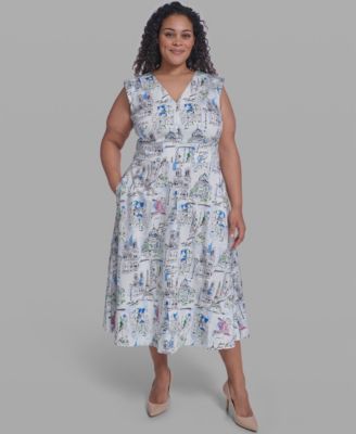 Plus Size Sleeveless V-Neck Midi Dress
