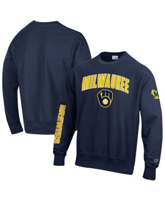 Men's Navy Milwaukee Brewers Reverse Weave Chenille Sweatshirt