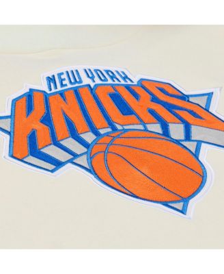 Men's Cream New York Knicks Hardwood Classics Chainstitch Premium Fleece Hoodie
