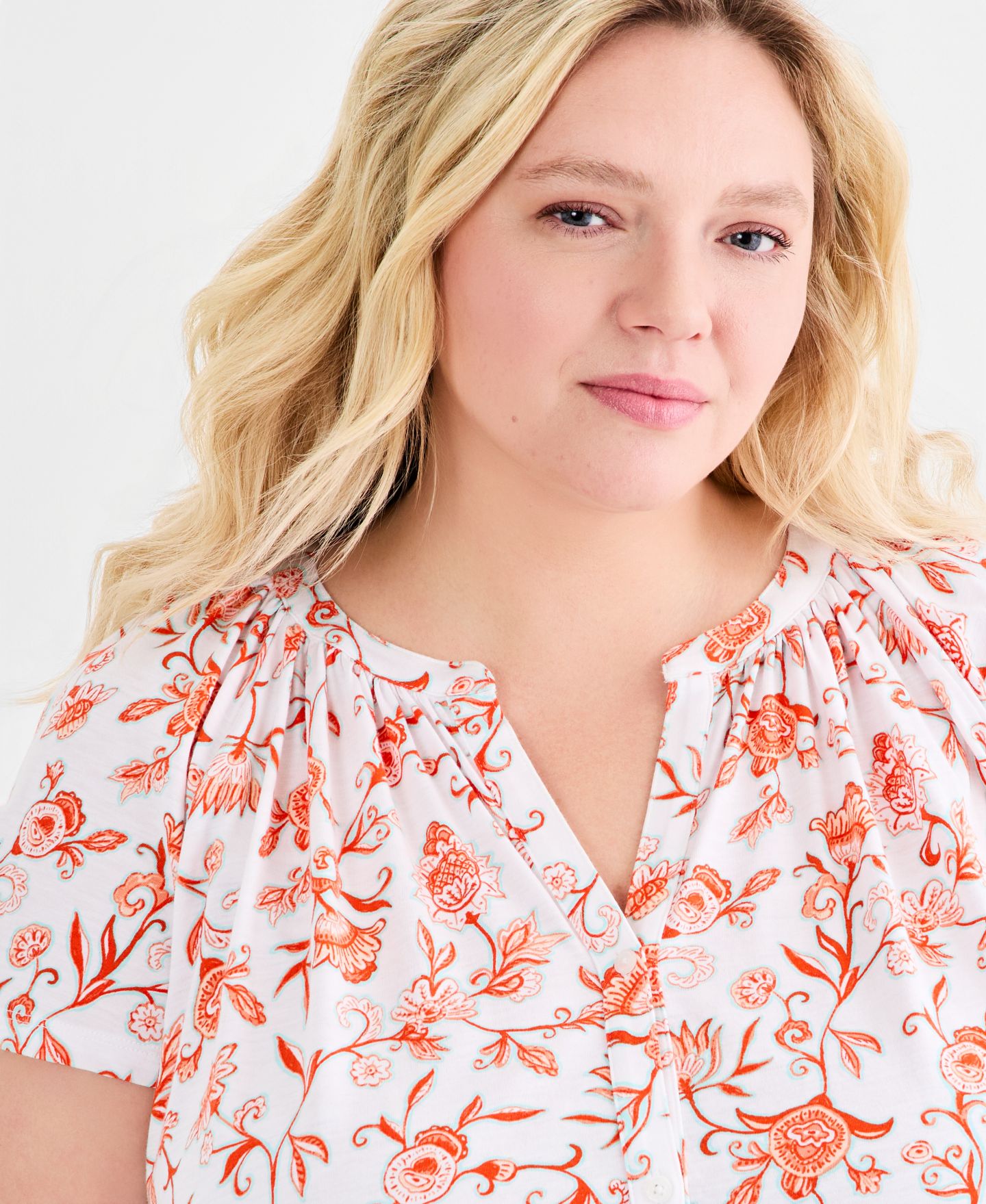 Женский топ Style & Co Plus Size Printed Button-Front Flutter-Sleeve, цвет: Яркий белый — фото 3