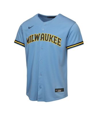 Big Boys and Girls Jackson Chourio Light Blue Milwaukee Brewers Road Replica Jersey