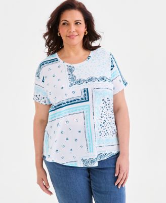 Plus Size Short-Sleeve Bandana-Print T-Shirt