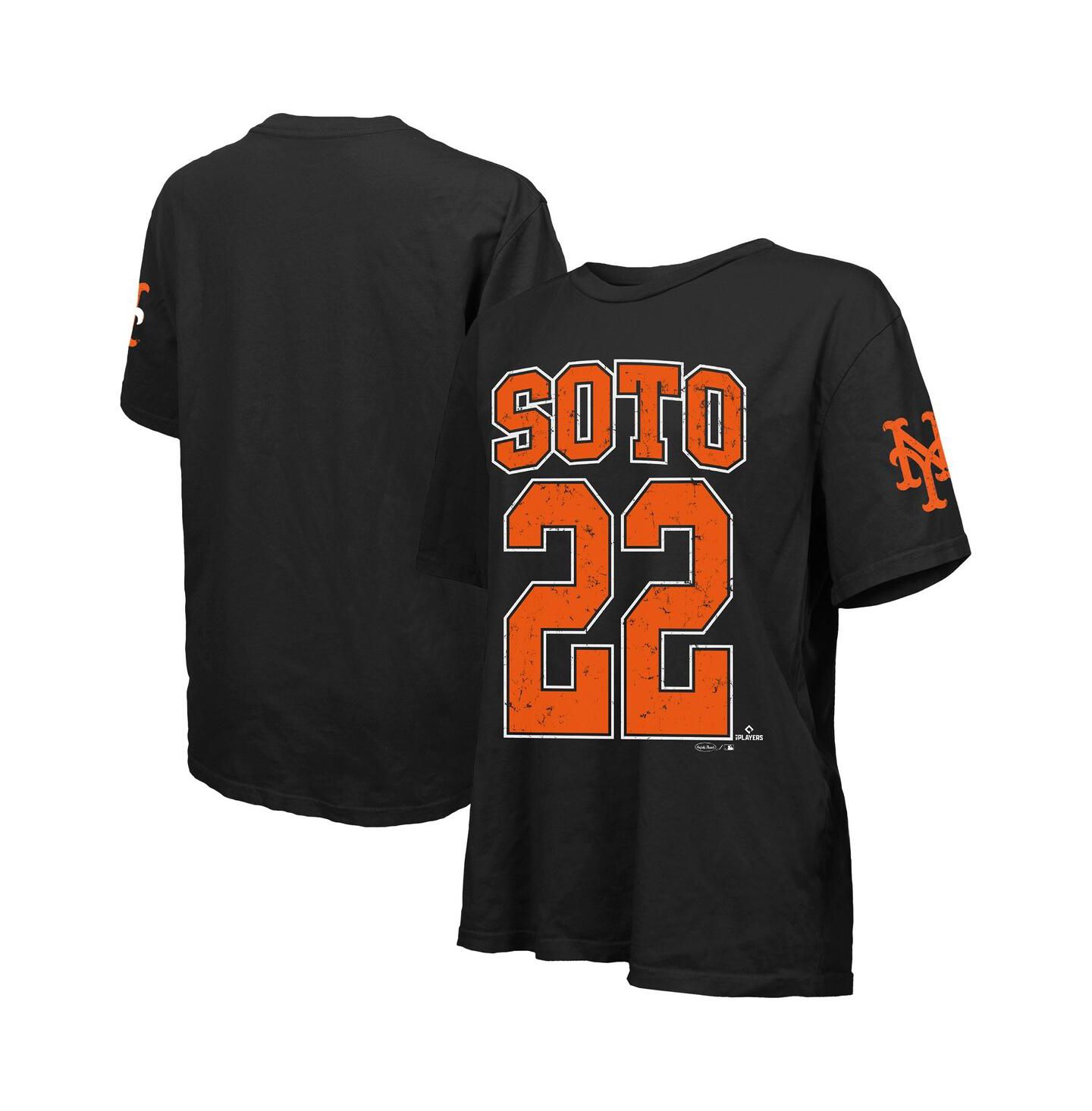 Женская футболка Majestic Threads Juan Soto Black New York Mets Oversized Name & Number — фото 1