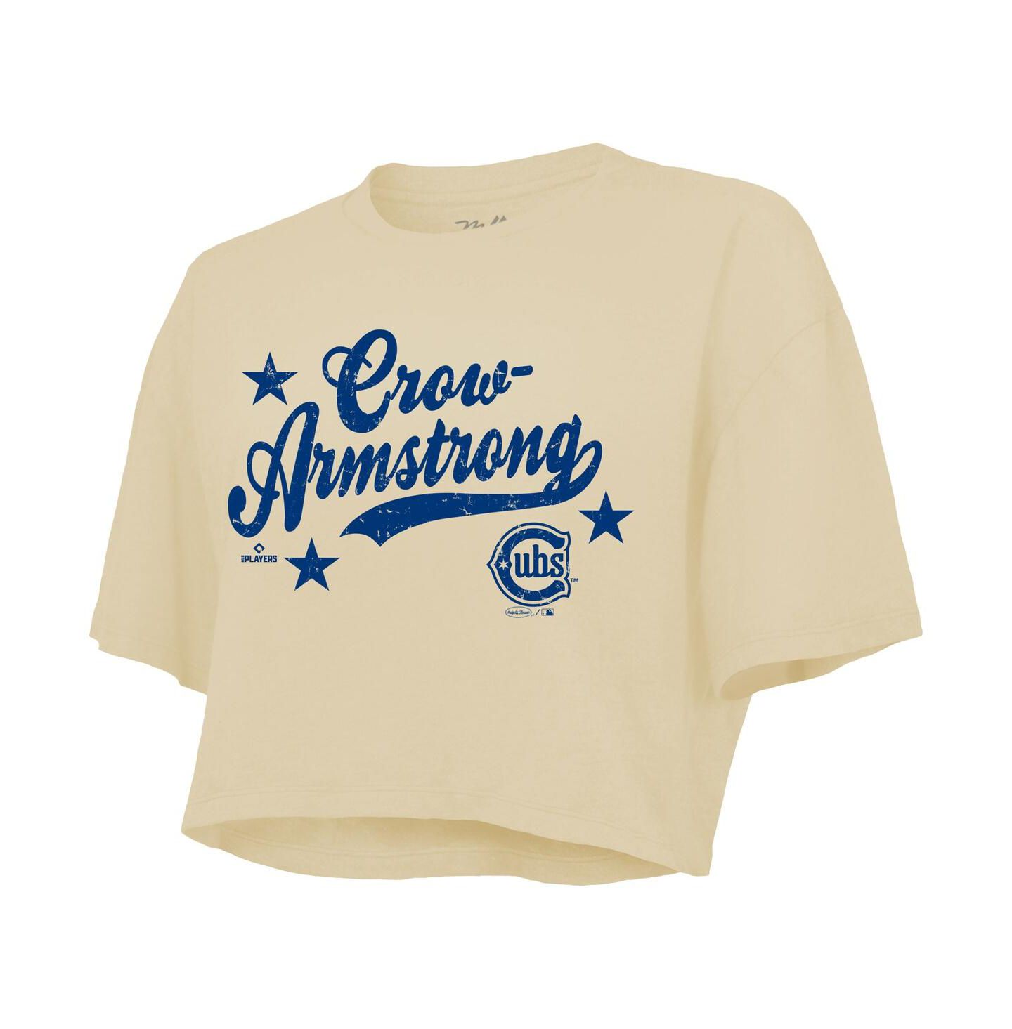 Женский топ Majestic Threads Pete Crow-Armstrong Cream Chicago Cubs Boxy Crop — фото 2