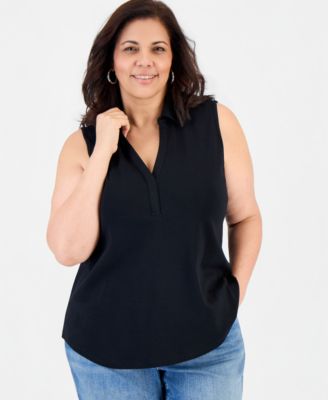 Plus Size Cotton Johnny Collar Tank
