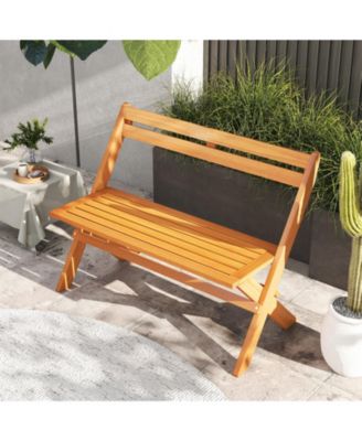 Foldable Outdoor Bench 2-Person Acacia Wood Patio Garden Bench Outside Loveseat
