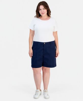 Plus Size Cuffed Utility Shorts